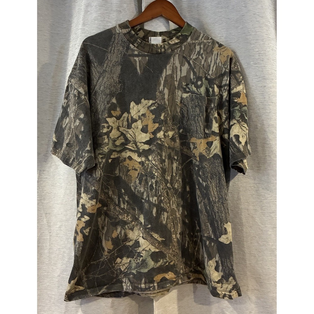 Vintage Jerzees Shirt Men's XL Camo Short Sleeve Hunting Mossy Oak Y2K Pocket